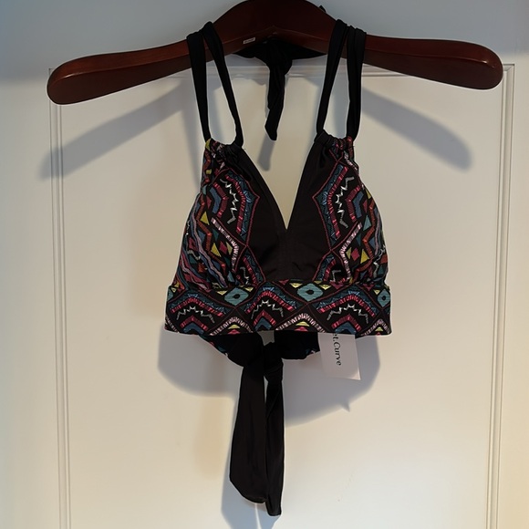 NWT Meet.Curve black & multicolored print halter top bikini top - Picture 11 of 11